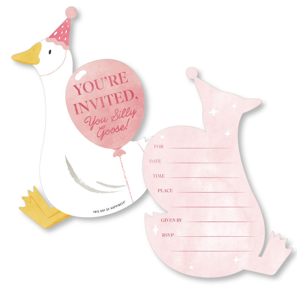 One Silly Goose Pink Shaped Fill-In Invitations - 12 Ct