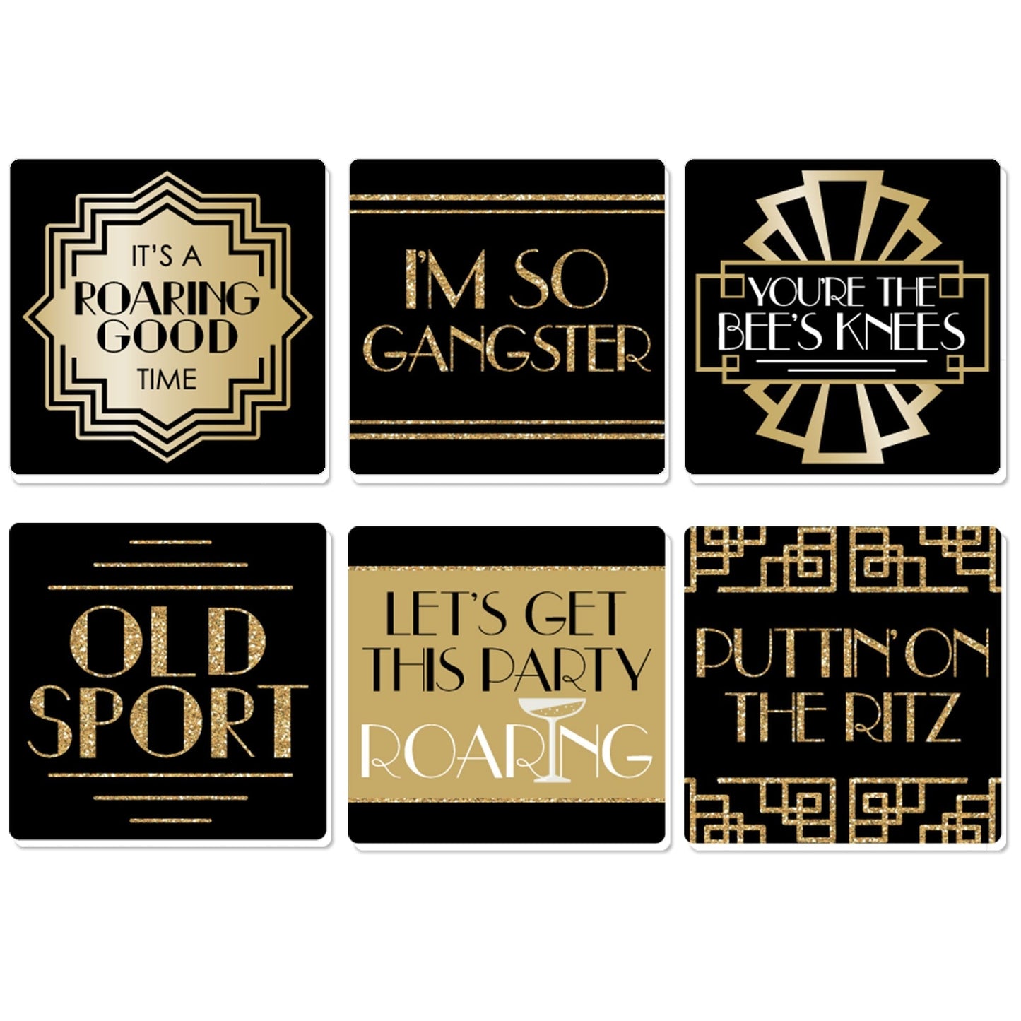 Roaring 20's - Funny 1920s Art Deco Jazz Party Decorations - Drink Coasters - Set of 6
