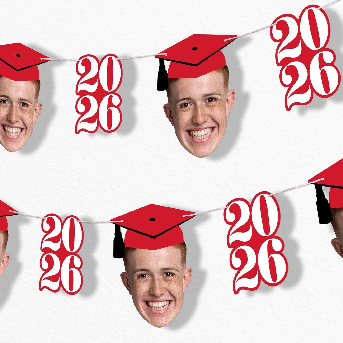 Custom Face Red Graduation Garland Banner