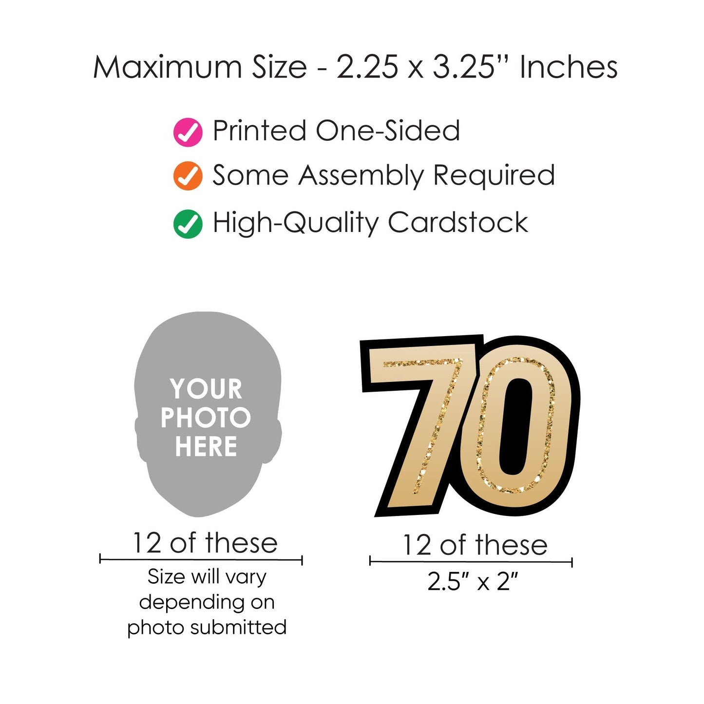 Custom 70th Birthday Face Cutout Straw Decor - 24 Ct