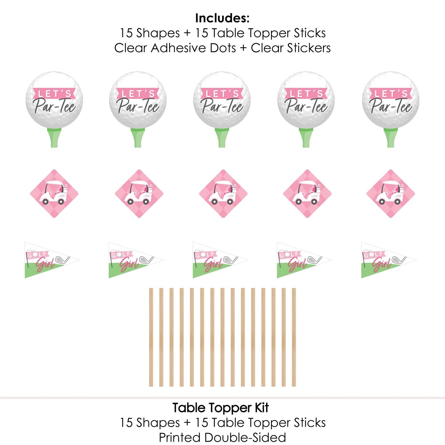 Golf Girl - Pink Birthday Party or Baby Shower Centerpiece Sticks - Table Toppers - Set of 15