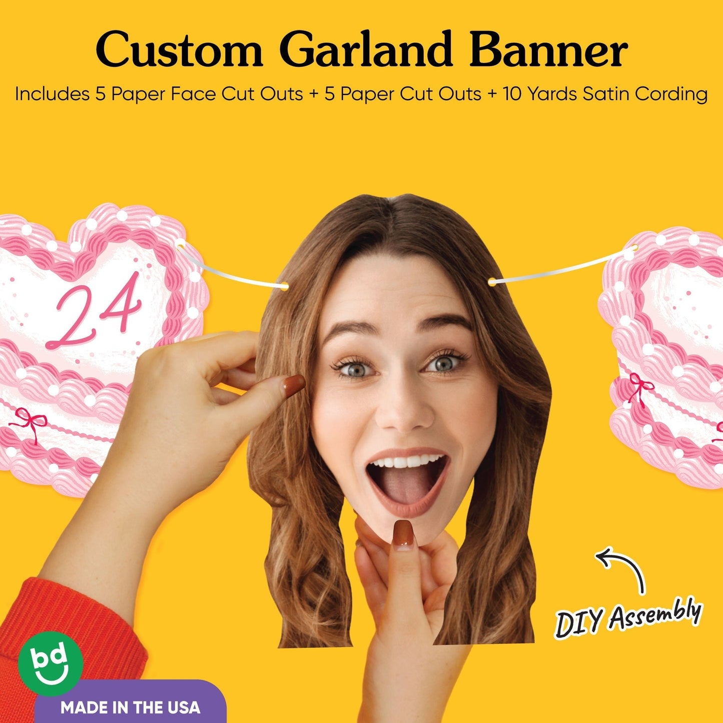Custom Face Garland Banner - Pink Heart Cake