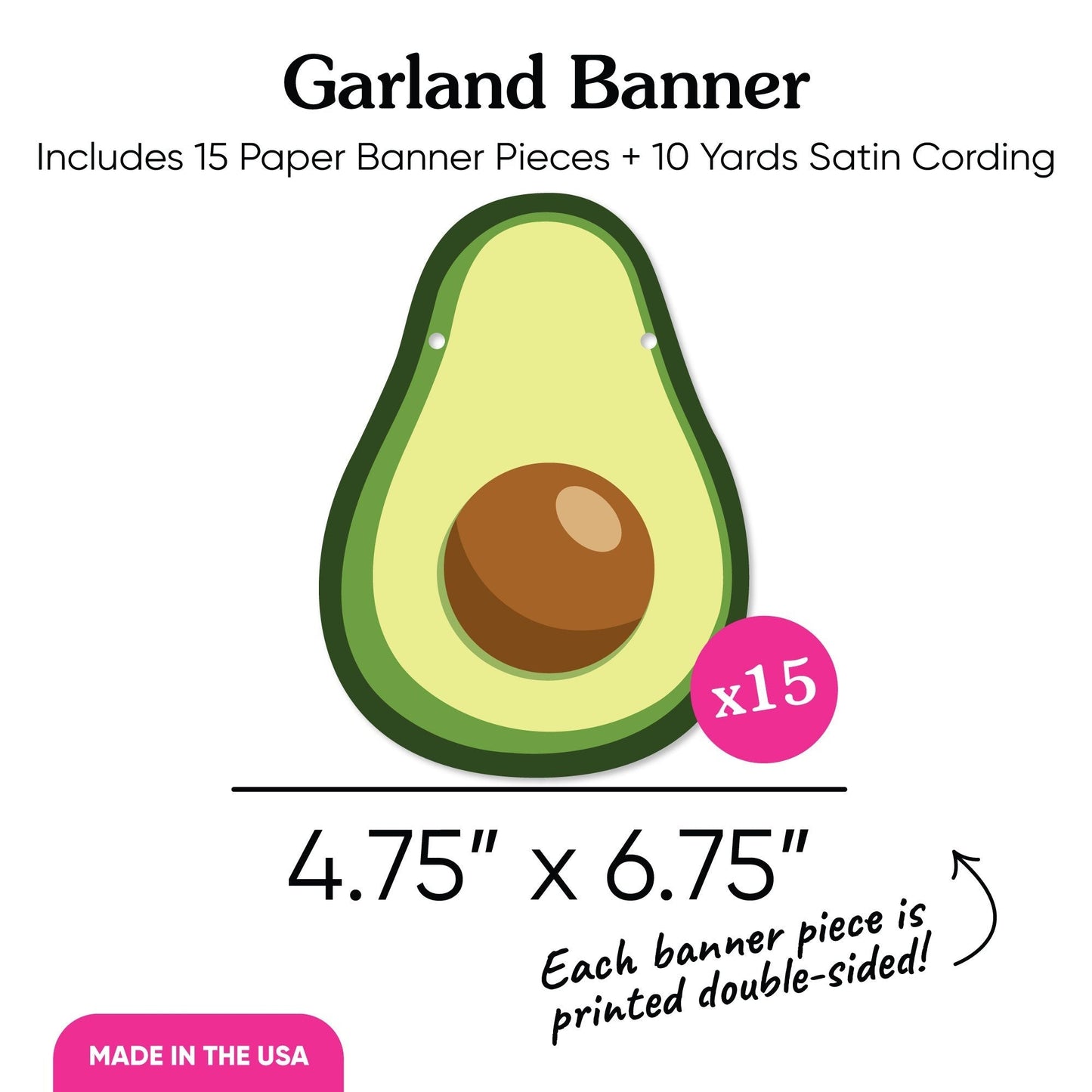 Hello Avocado Garland Banner - 15 Pc