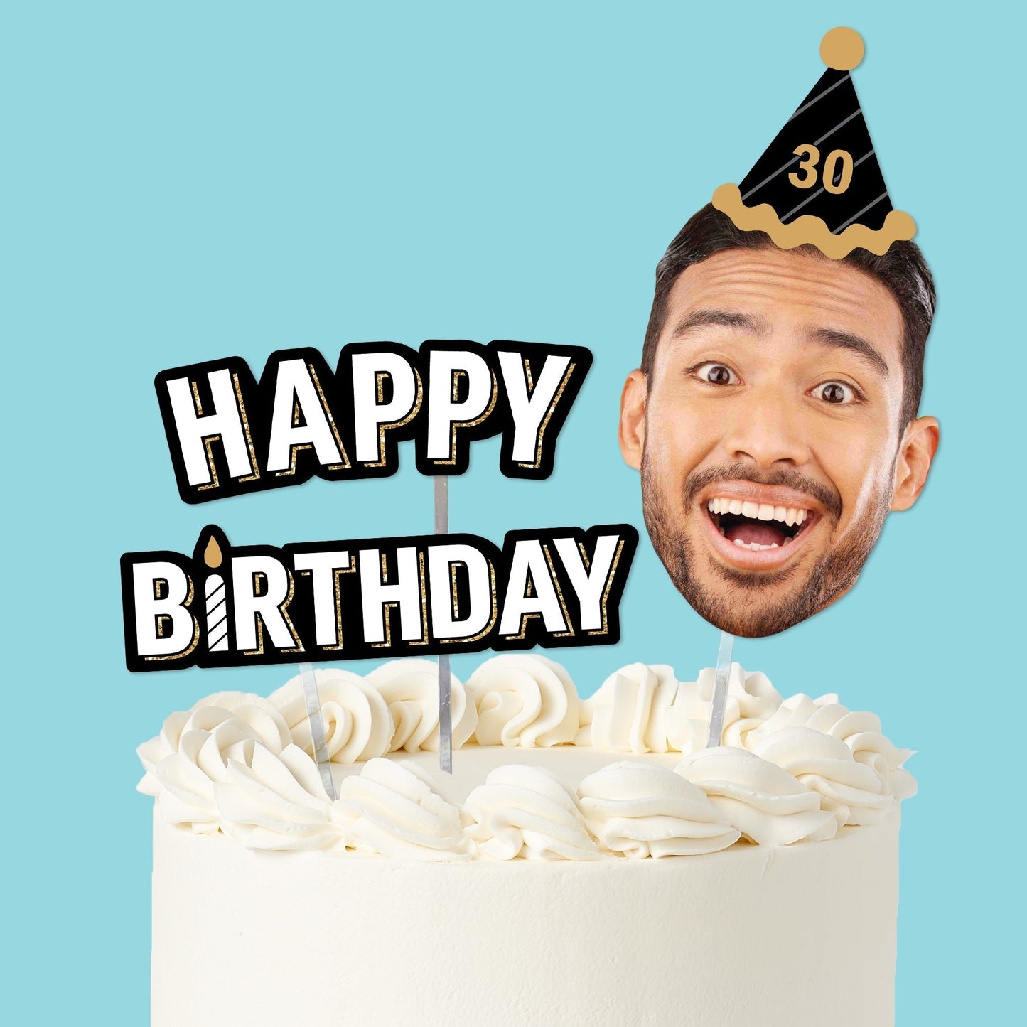 Custom Photo Happy Birthday Cake Topper - 3 Pc