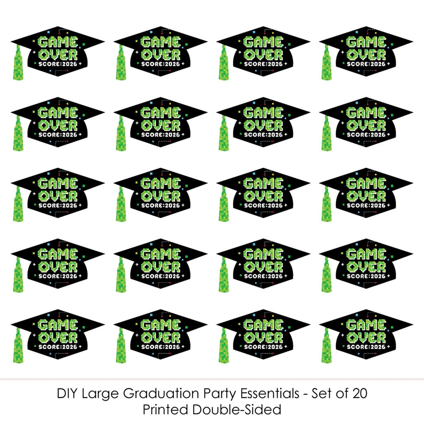 Game Over - Grad Cap Decorations DIY Video Game Graduation Large Party Essentials - Set of 20