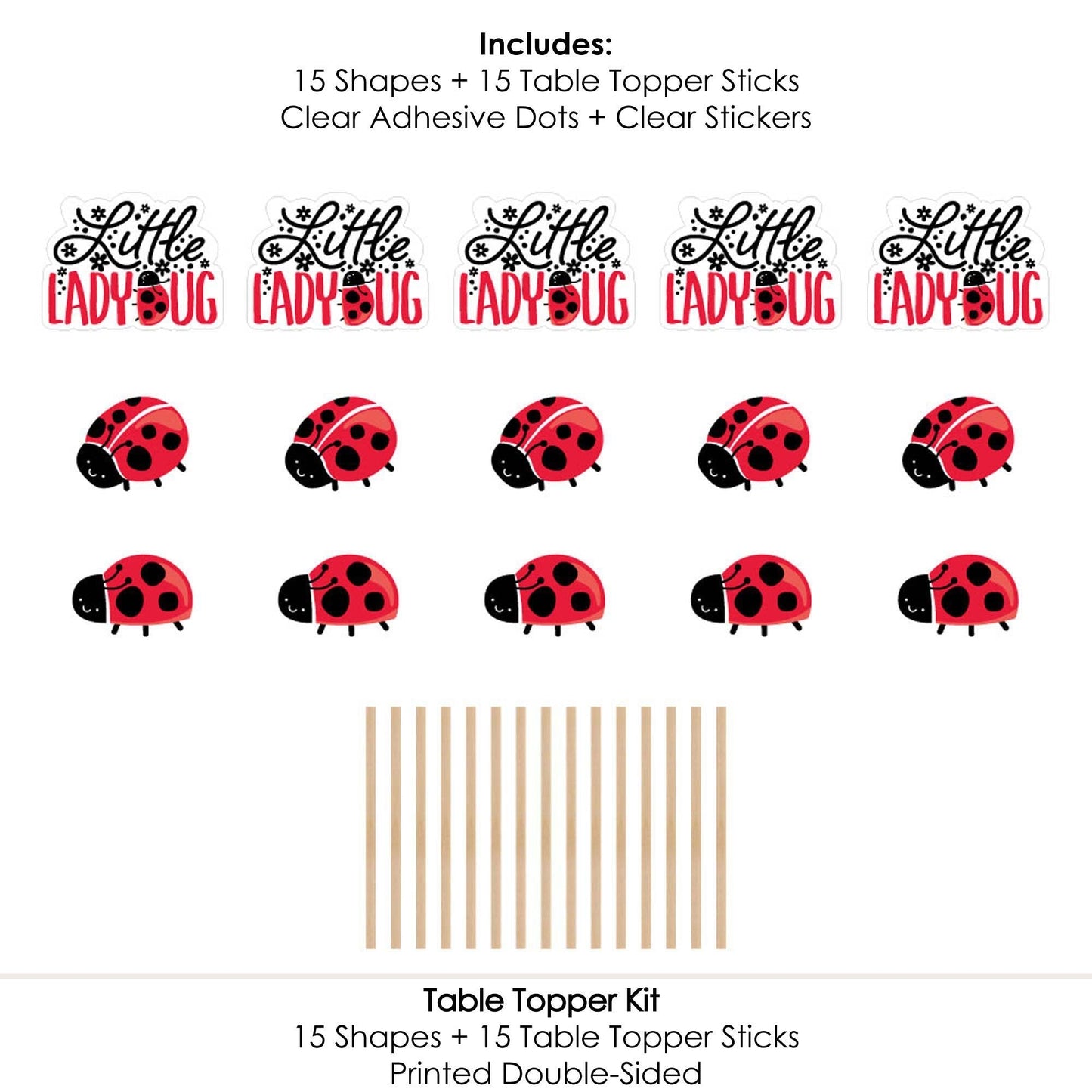 Happy Little Ladybug - Baby Shower or Birthday Party Centerpiece Sticks - Table Toppers - Set of 15