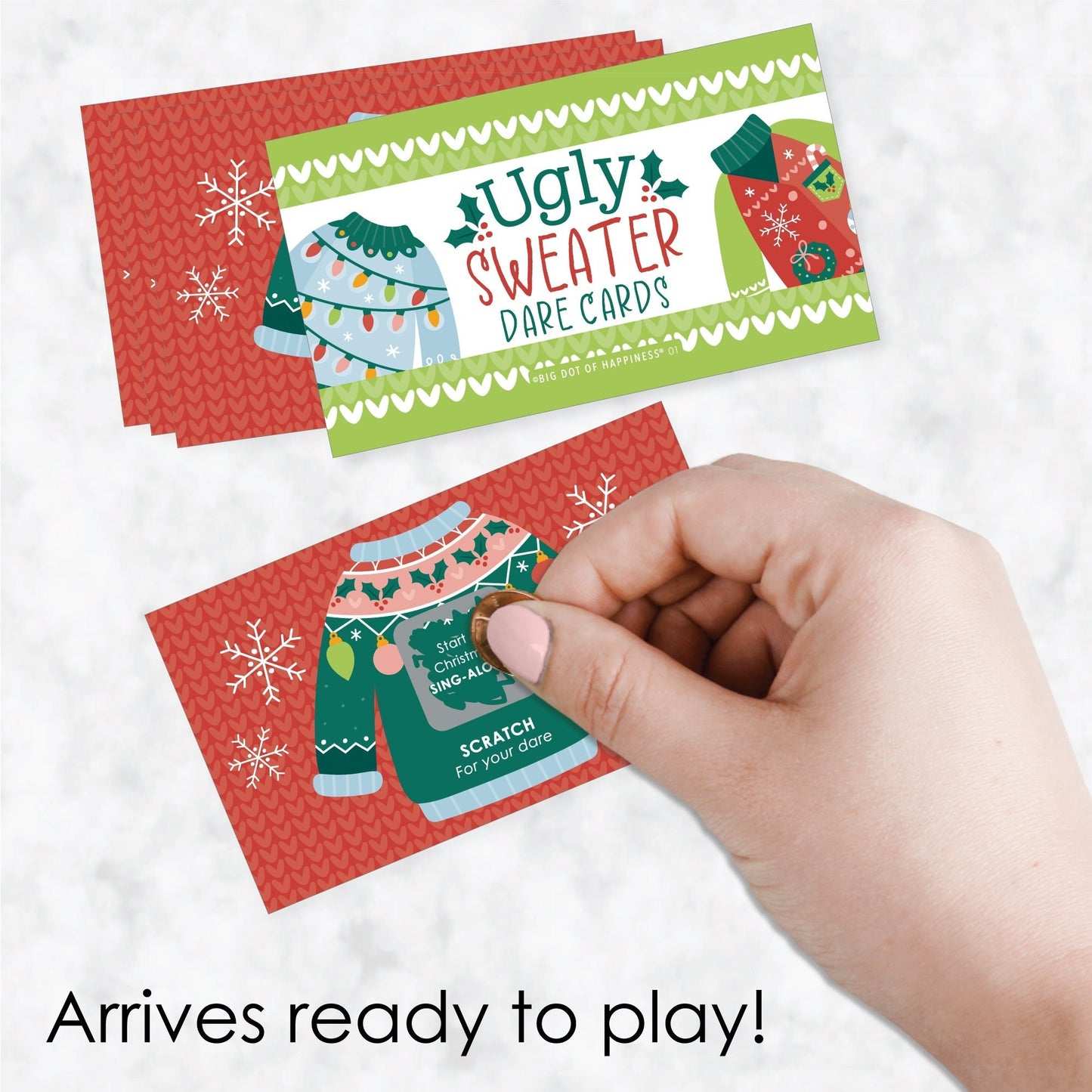Colorful Christmas Sweaters - Ugly Sweater Holiday Party Game Scratch Off Dare Cards - 22 Count