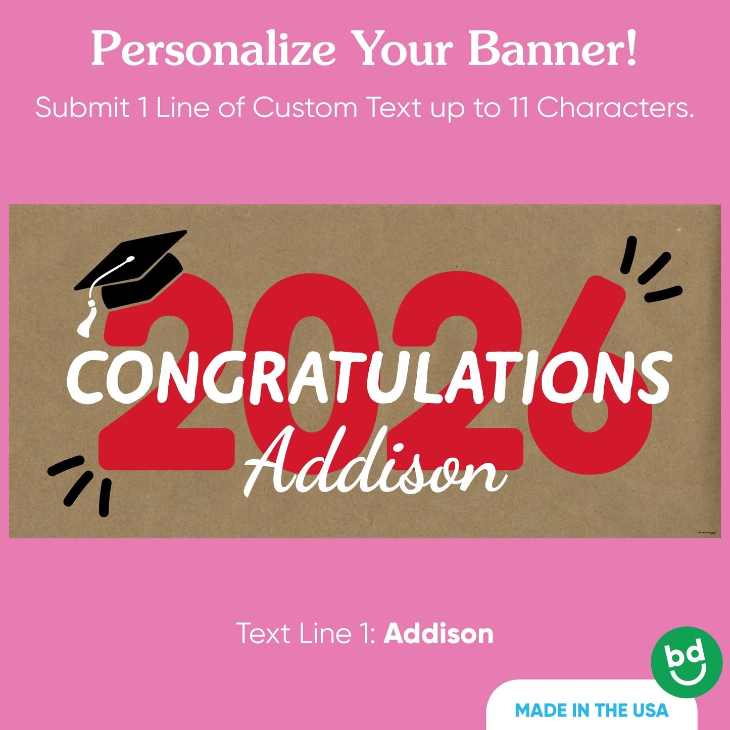 Custom Text Red 2026 Grad Kraft Banner