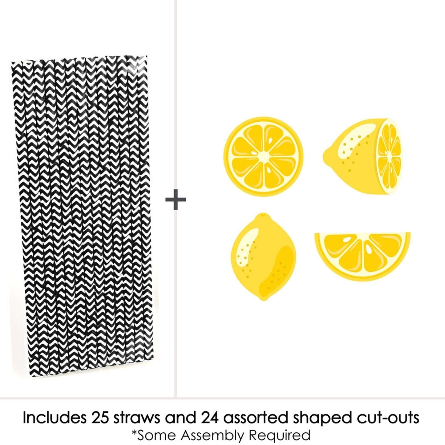 So Fresh - Lemon - Paper Straw Decor - Citrus Lemonade Party Striped Decorative Straws - Set of 24