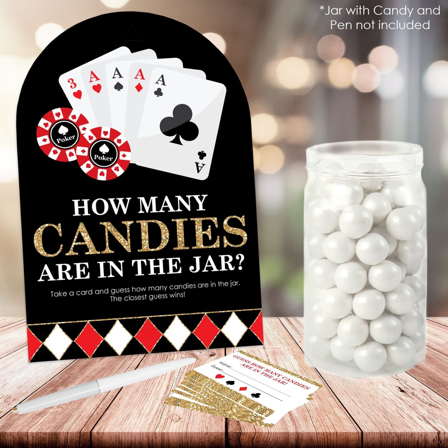 Las Vegas - How Many Candies Casino Party Game - 1 Stand and 40 Cards - Candy Guessing Game
