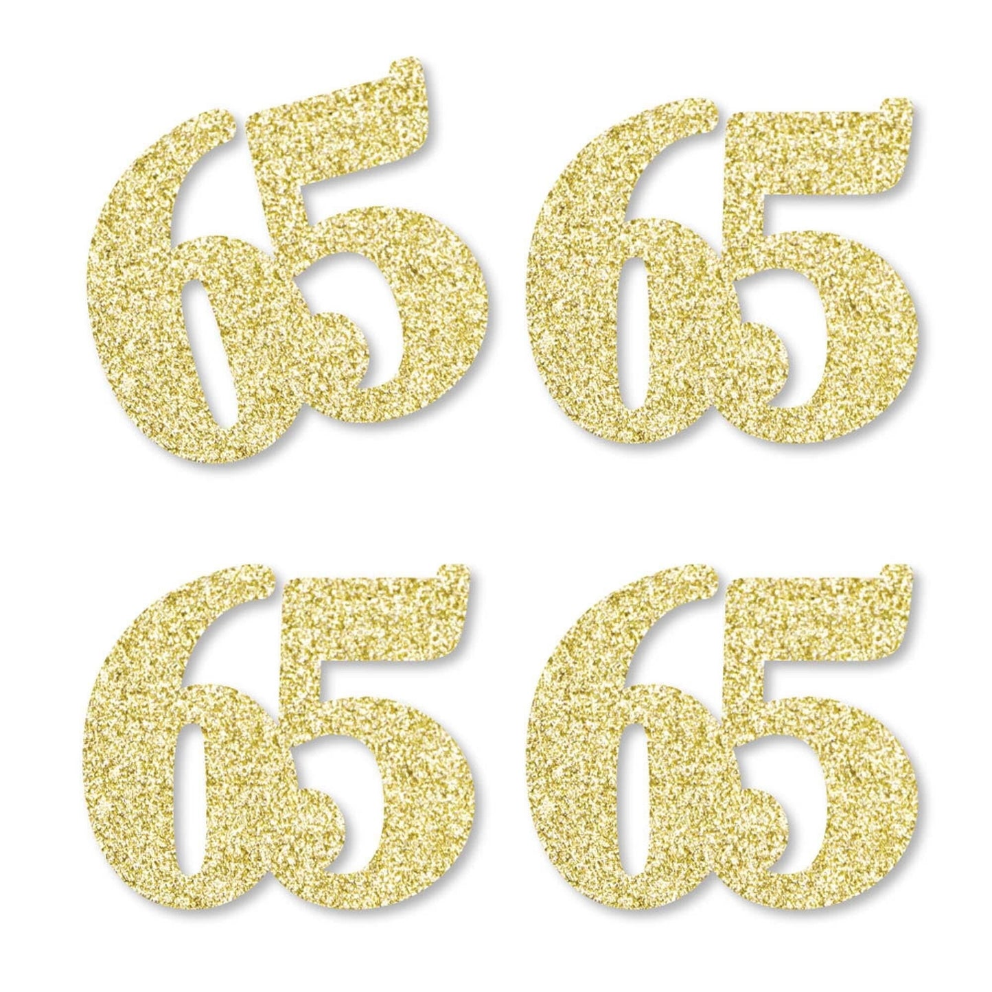 Gold Glitter 65 - No-Mess Real Gold Glitter Cut-Out Numbers - 65th Birthday Party Confetti - Set of 24