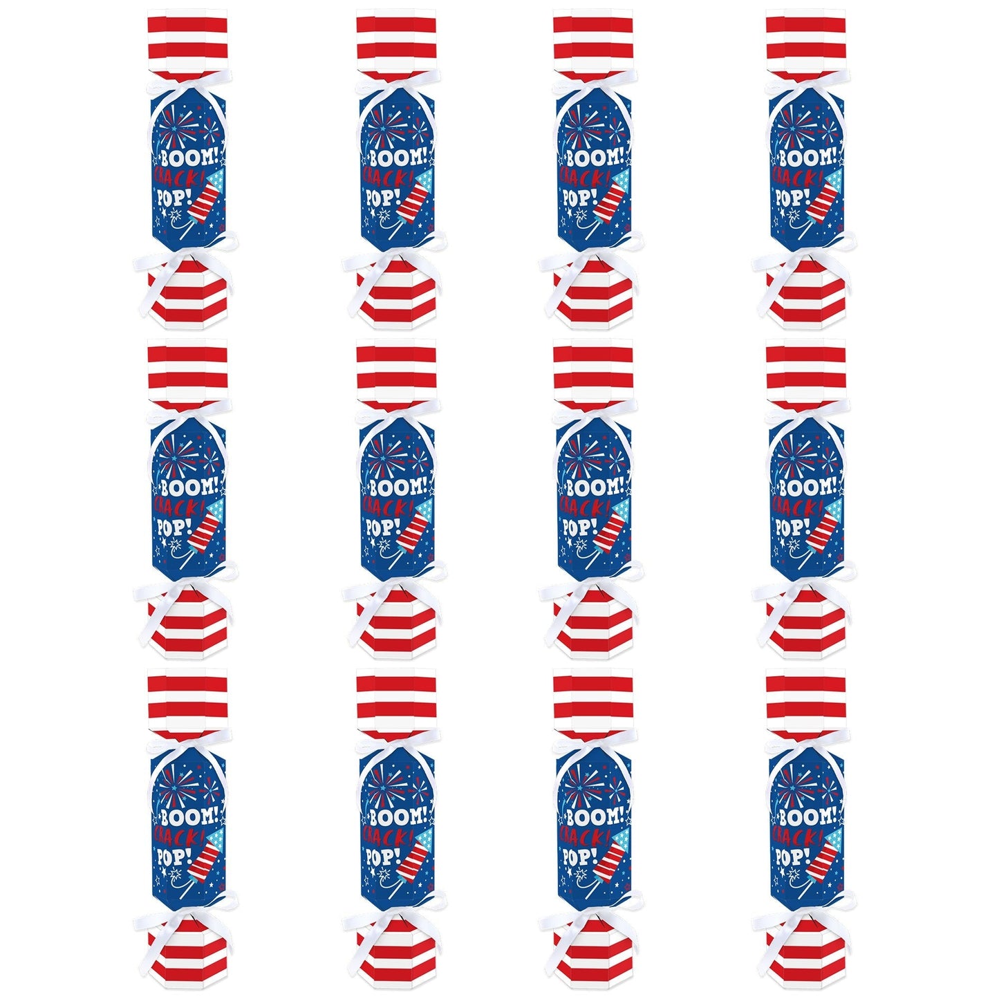Firecracker 4th of July - No Snap Red, White and Royal Blue Party Table Favors - DIY Cracker Boxes - Set of 12