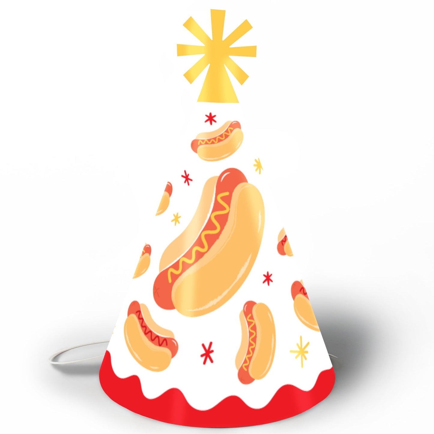 Hot Dog Cone Party Hats - Set of 8 (Standard Size)