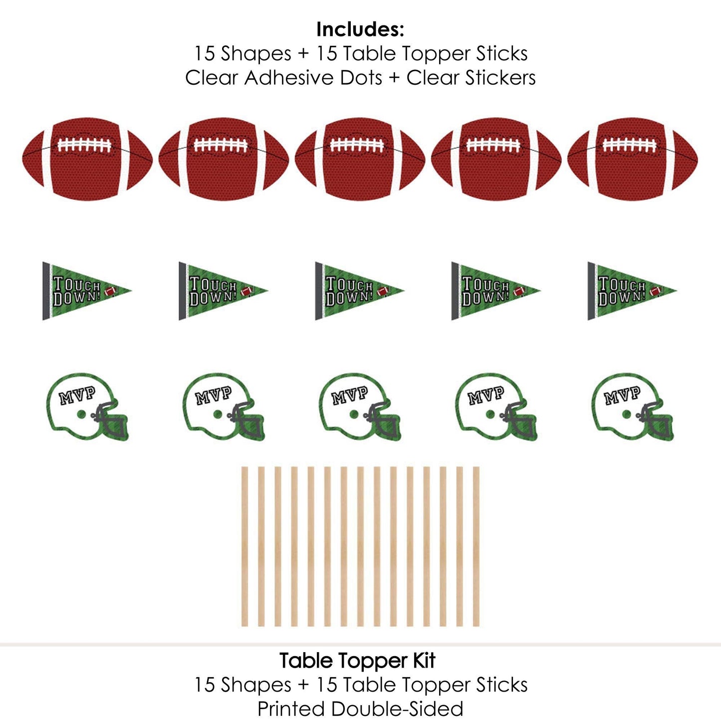 End Zone - Football - Baby Shower or Birthday Party Centerpiece Sticks - Table Toppers - Set of 15