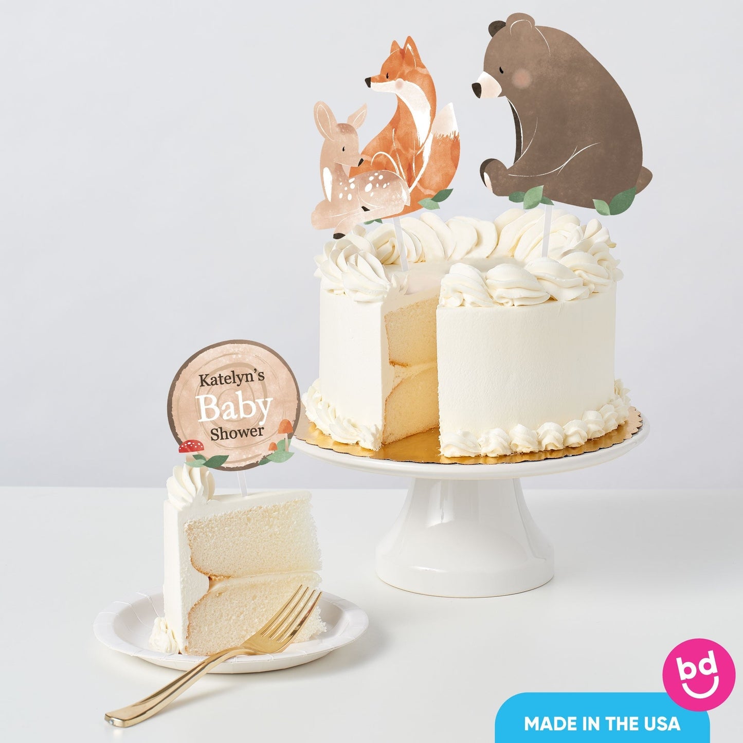 Custom Text Woodland Animals Cake Topper - 3 Pc
