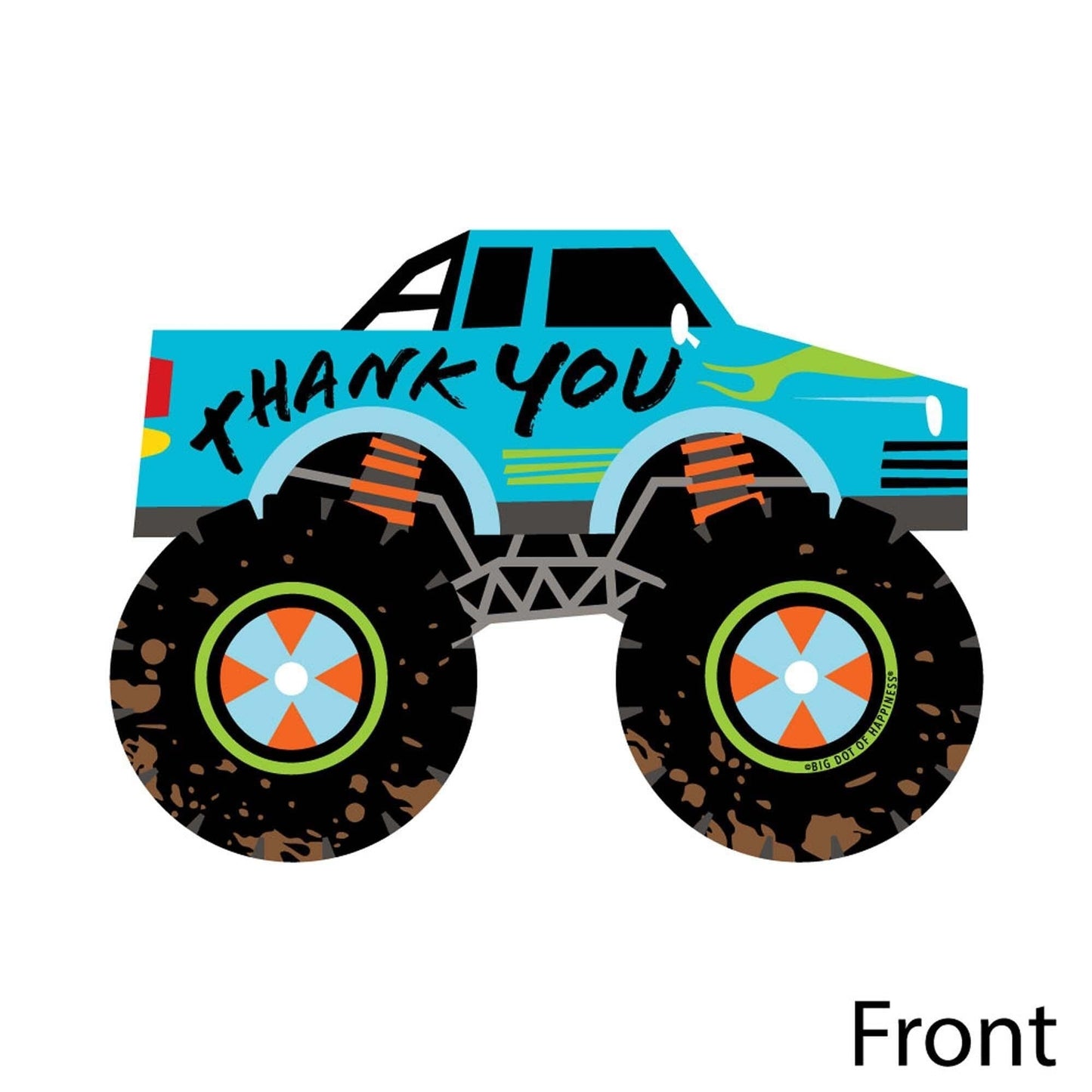 Smash and Crash - Monster Truck - Shaped Thank You Cards - Boy Birthday Party Thank You Note Cards with Envelopes - Set of 12