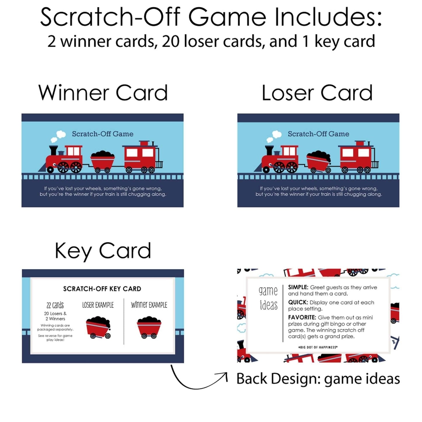 Railroad Party Crossing - Steam Train Birthday Party or Baby Shower Game Scratch Off Cards - 22 Count