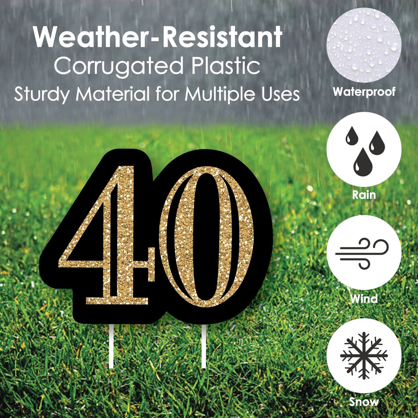 Adult 40th Birthday - Gold - Yard Sign & Outdoor Lawn Decorations - Birthday Party Yard Signs - Set of 8
