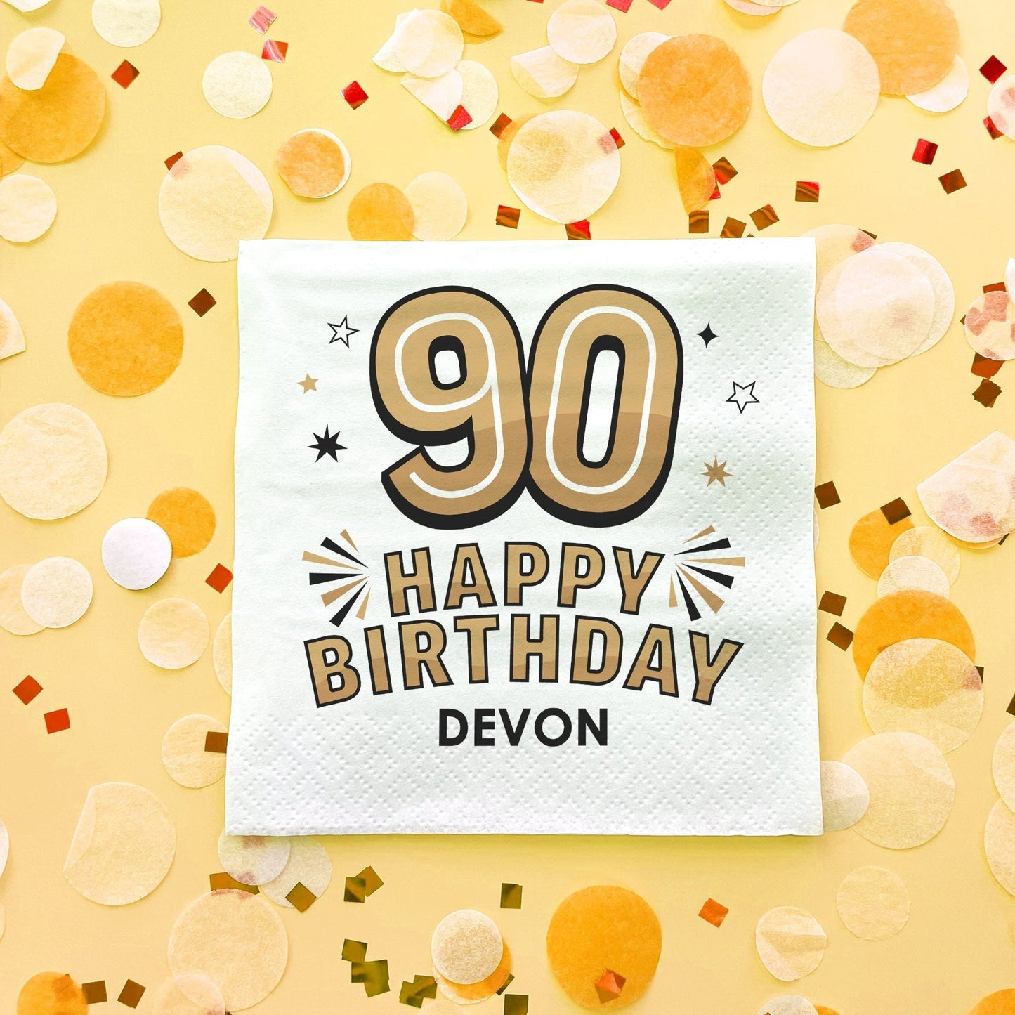Custom Text Napkins - Black & Gold 90th Birthday