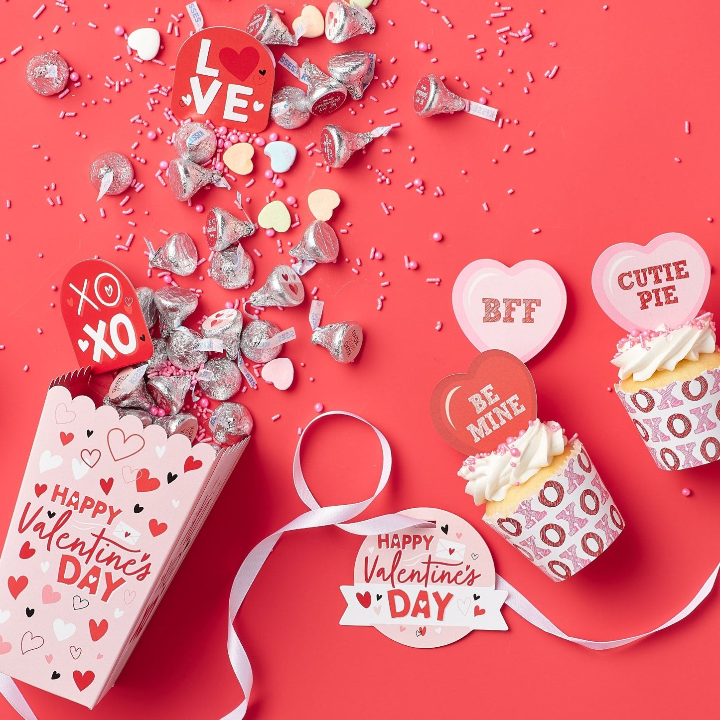 Happy Valentine's Day - Valentine Hearts Party Favor Popcorn Treat Boxes - Set of 12