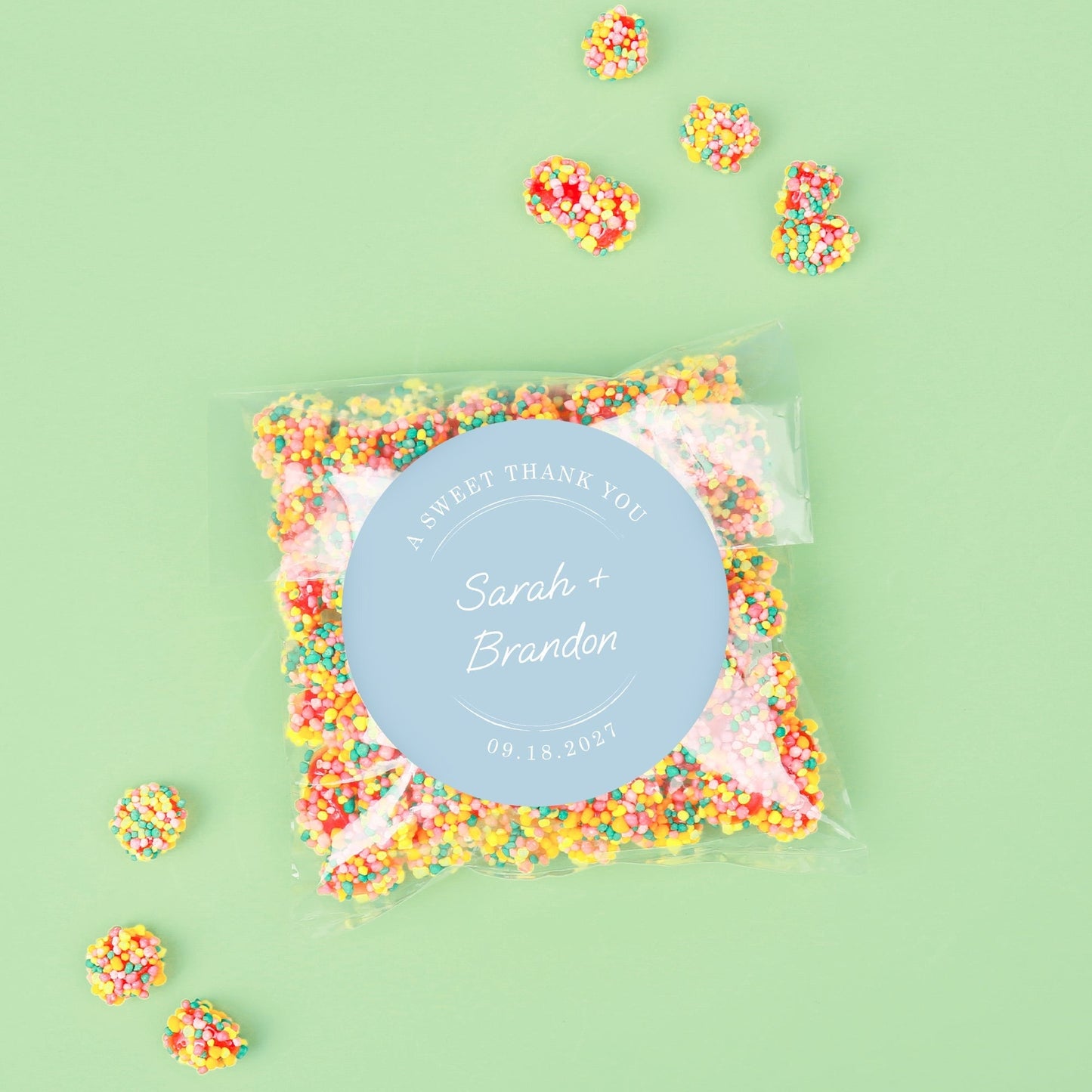 Custom Text Stickers & Clear Cookie Bags - Dusty Blue Thank You
