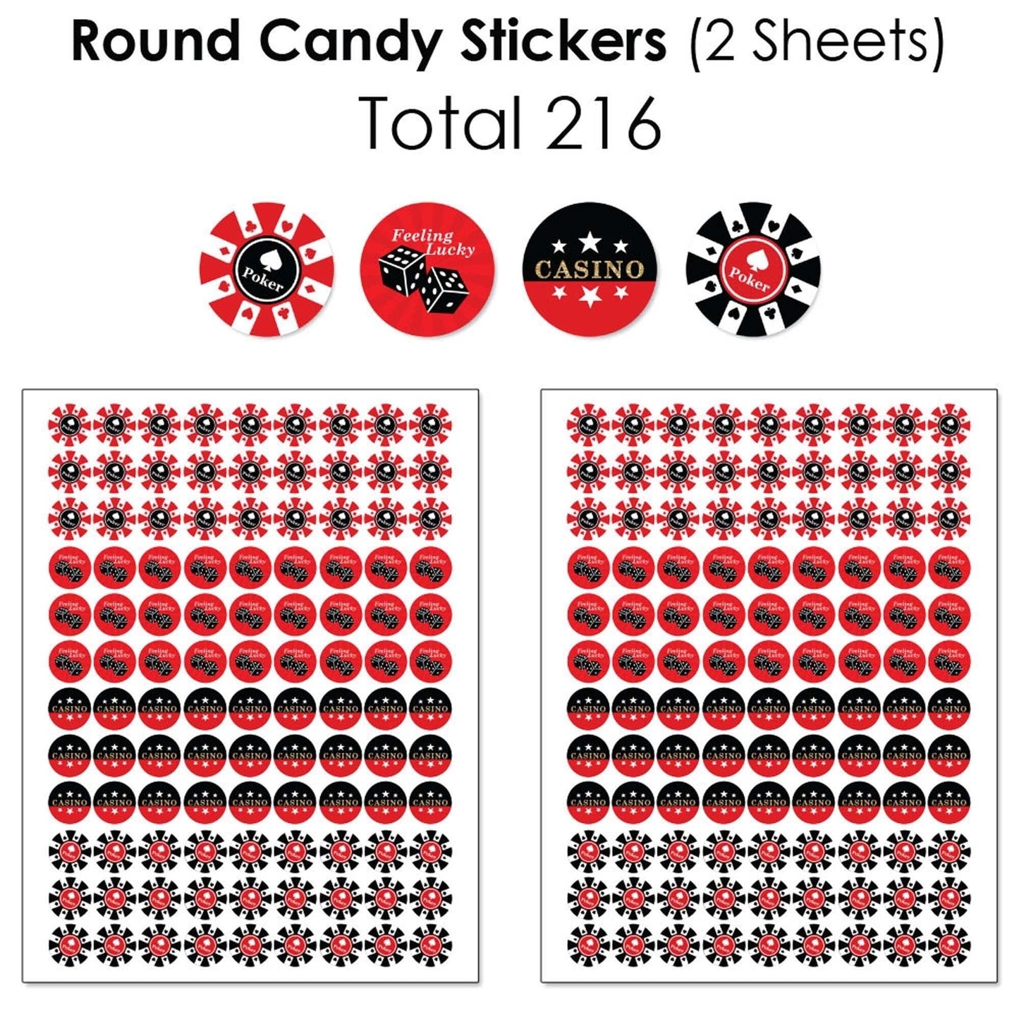 Las Vegas - Mini Candy Bar Wrappers, Round Candy Stickers and Circle Stickers - Casino Party Candy Favor Sticker Kit - 304 Pieces