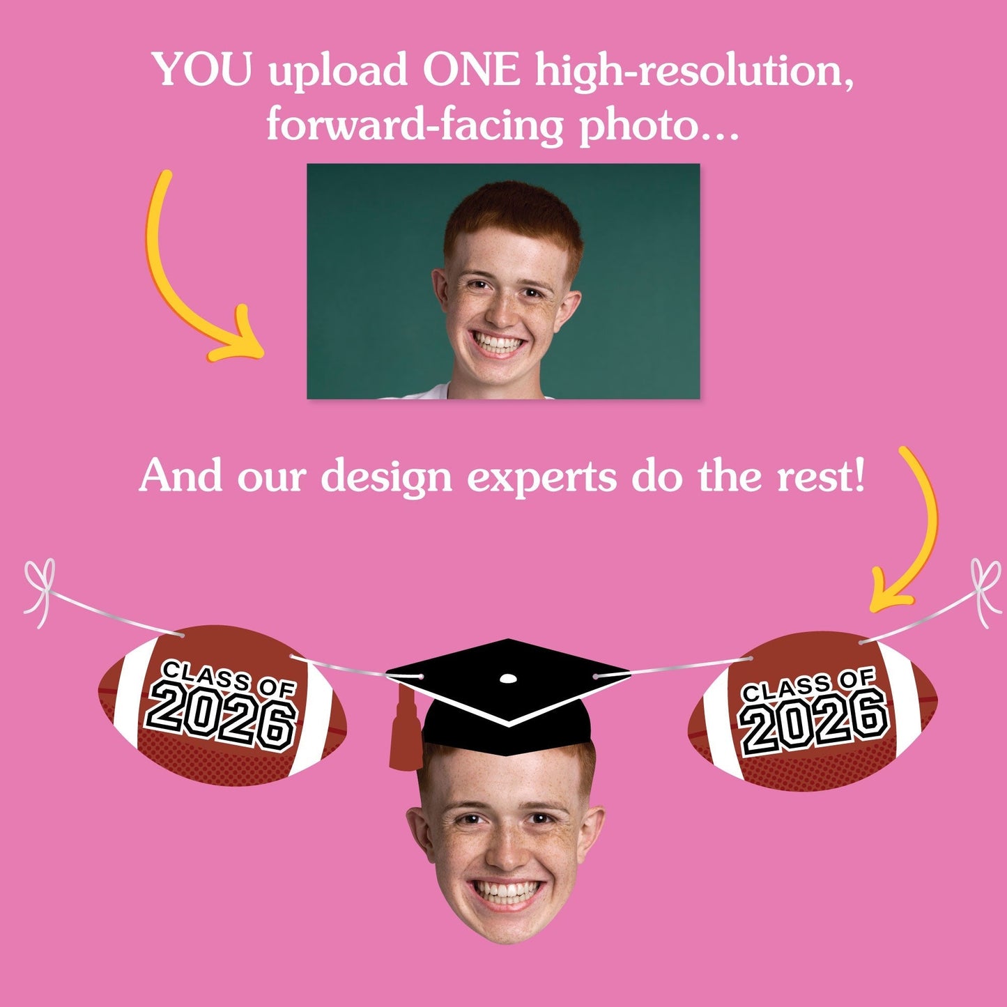 Custom Face Football Graduation Garland Banner