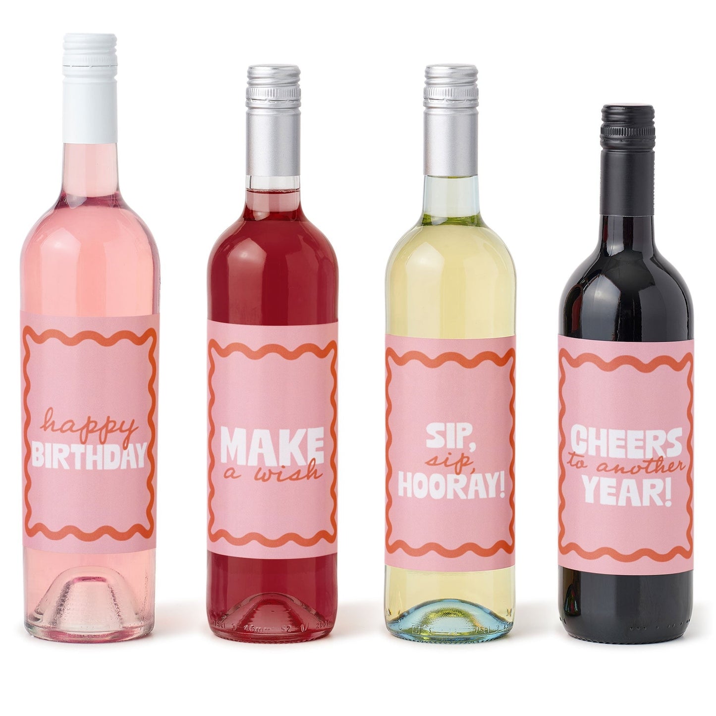Wavy Birthday Wine Bottle Labels - 4 Ct