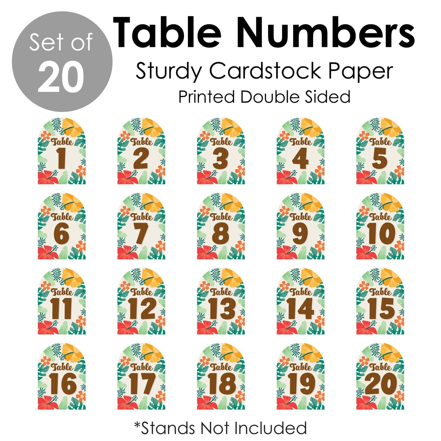 Tropical Luau - Hawaiian Beach Party Double-Sided 5 x 7 inches Cards - Table Numbers - 1-20