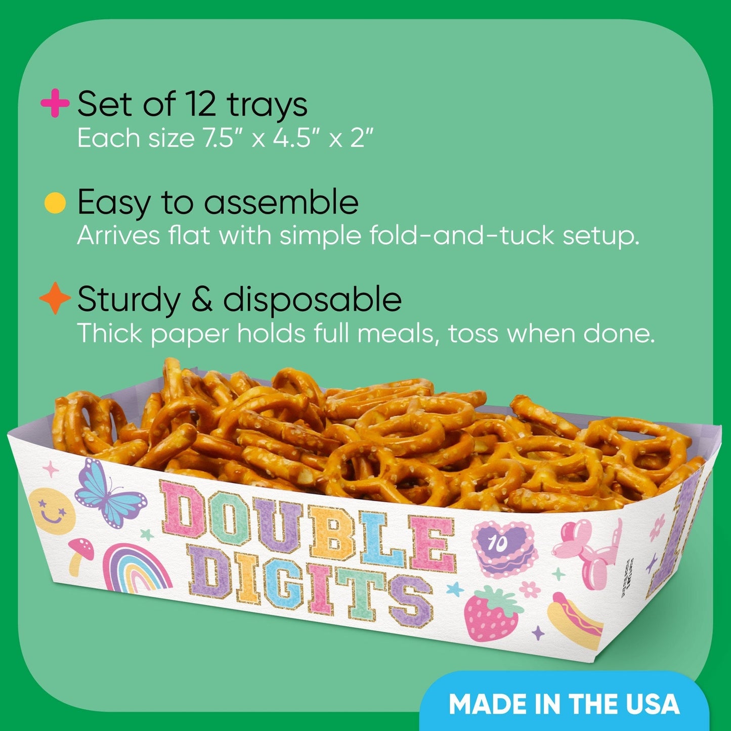 Preppy 10th Birthday Girl Party Paper Food Trays - 12 Ct