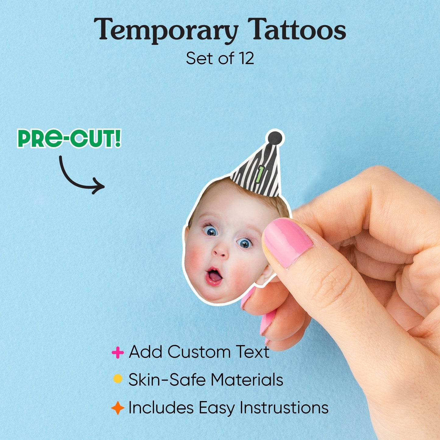 Custom Face Safari Animal Prints Temporary Tattoos - 12 Ct