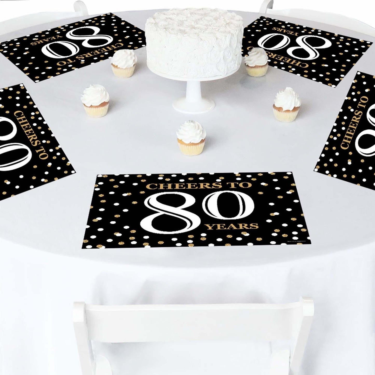 Adult 80th Birthday - Gold - Party Table Decorations - Birthday Party Placemats - Set of 16