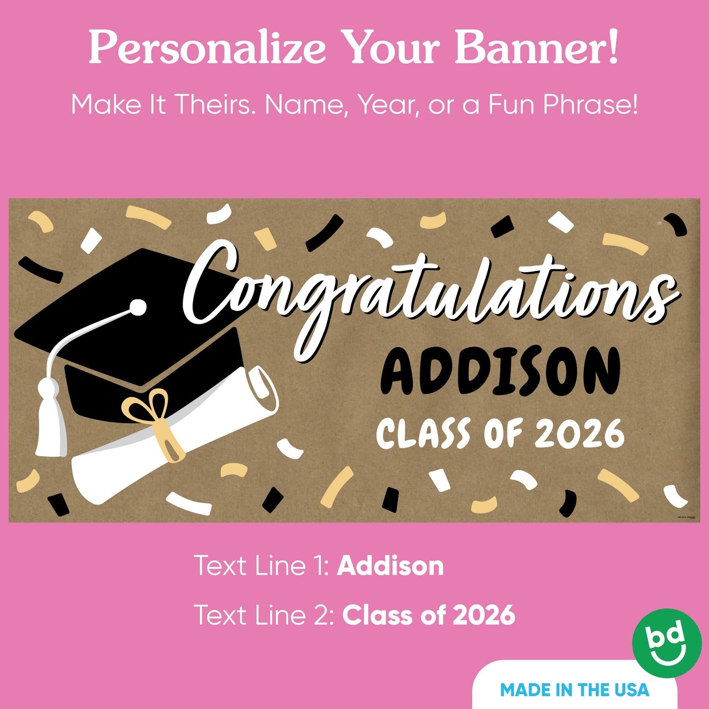 Custom Text Black & Gold Grad Kraft Banner