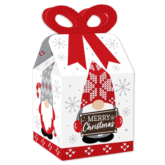 Christmas Gnomes - Square Favor Gift Boxes - Holiday Party Bow Boxes - Set of 12