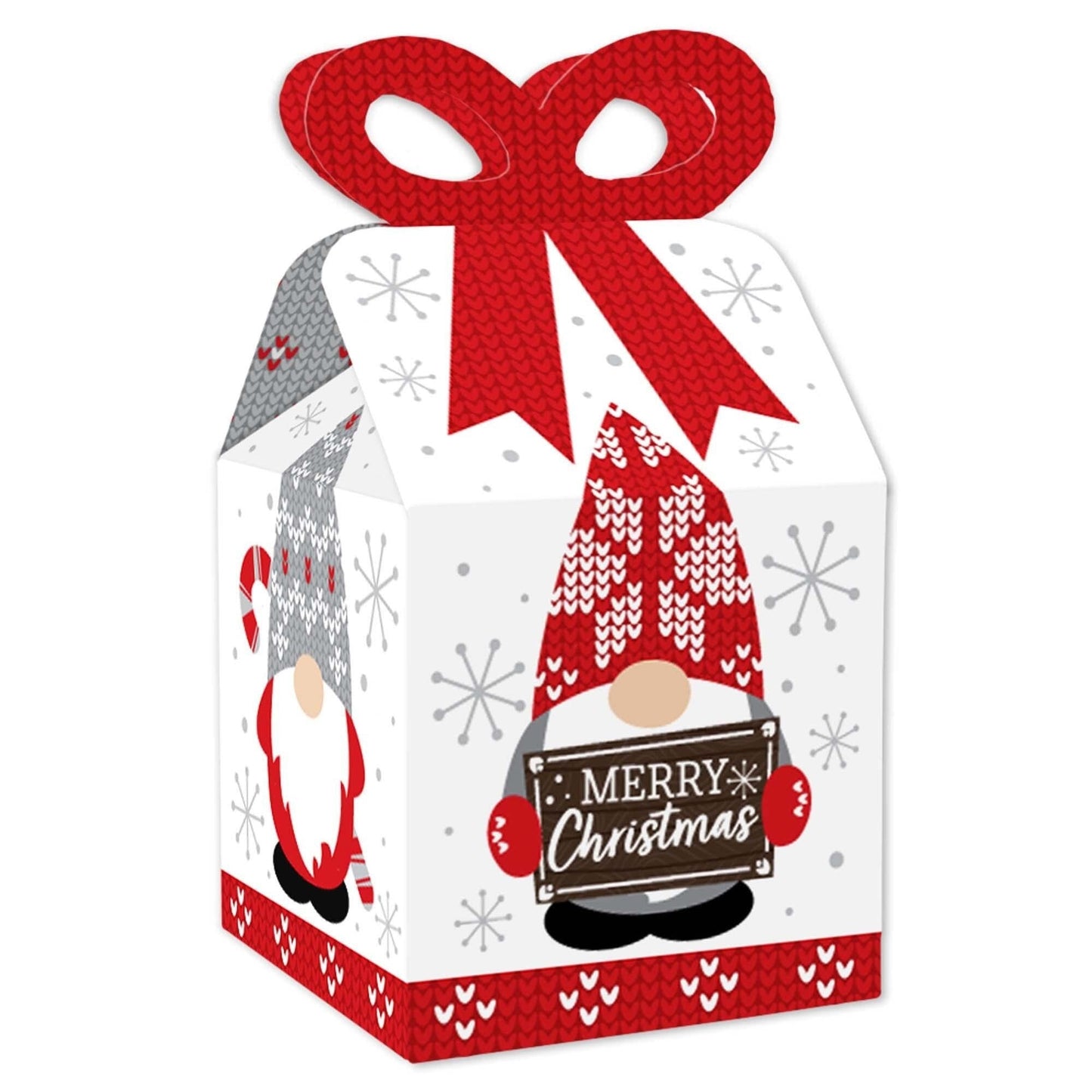 Christmas Gnomes - Square Favor Gift Boxes - Holiday Party Bow Boxes - Set of 12