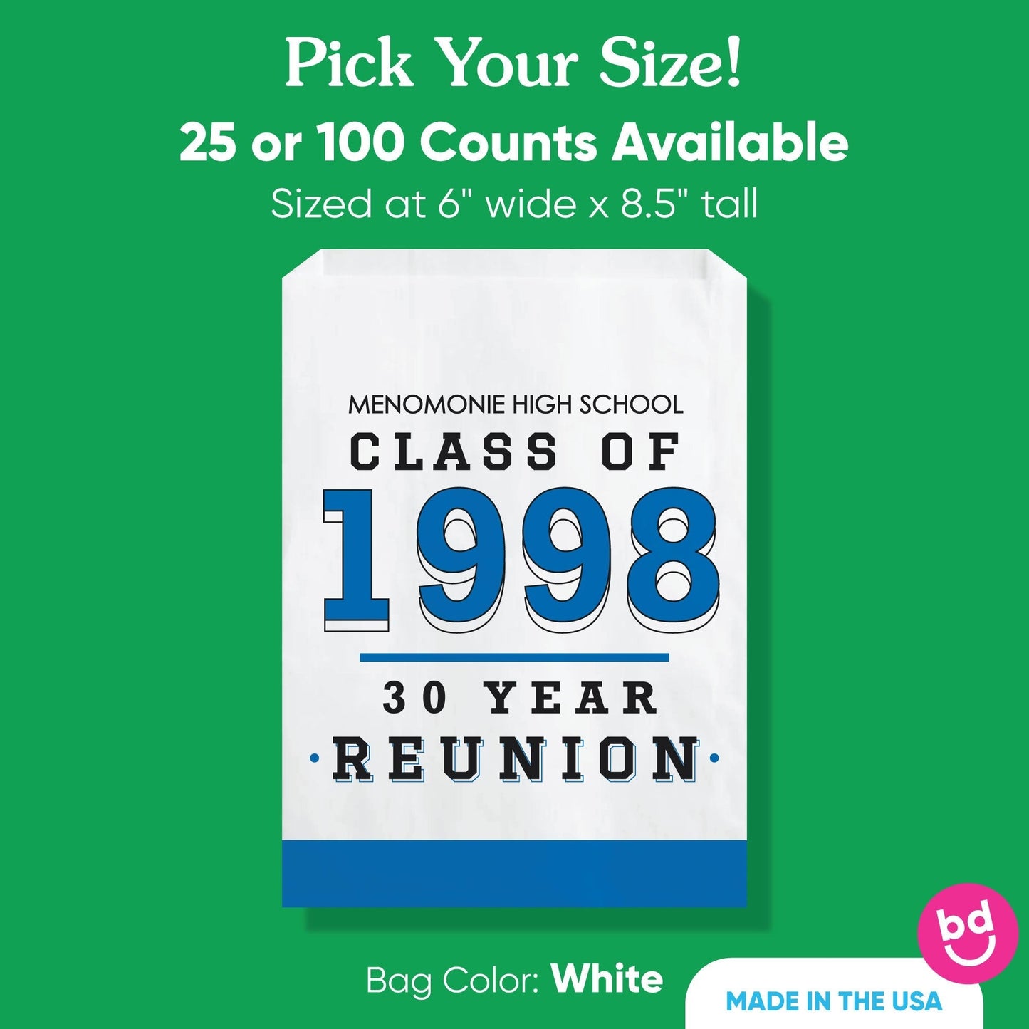 Custom Text Paper Treat Bags - Class Reunion