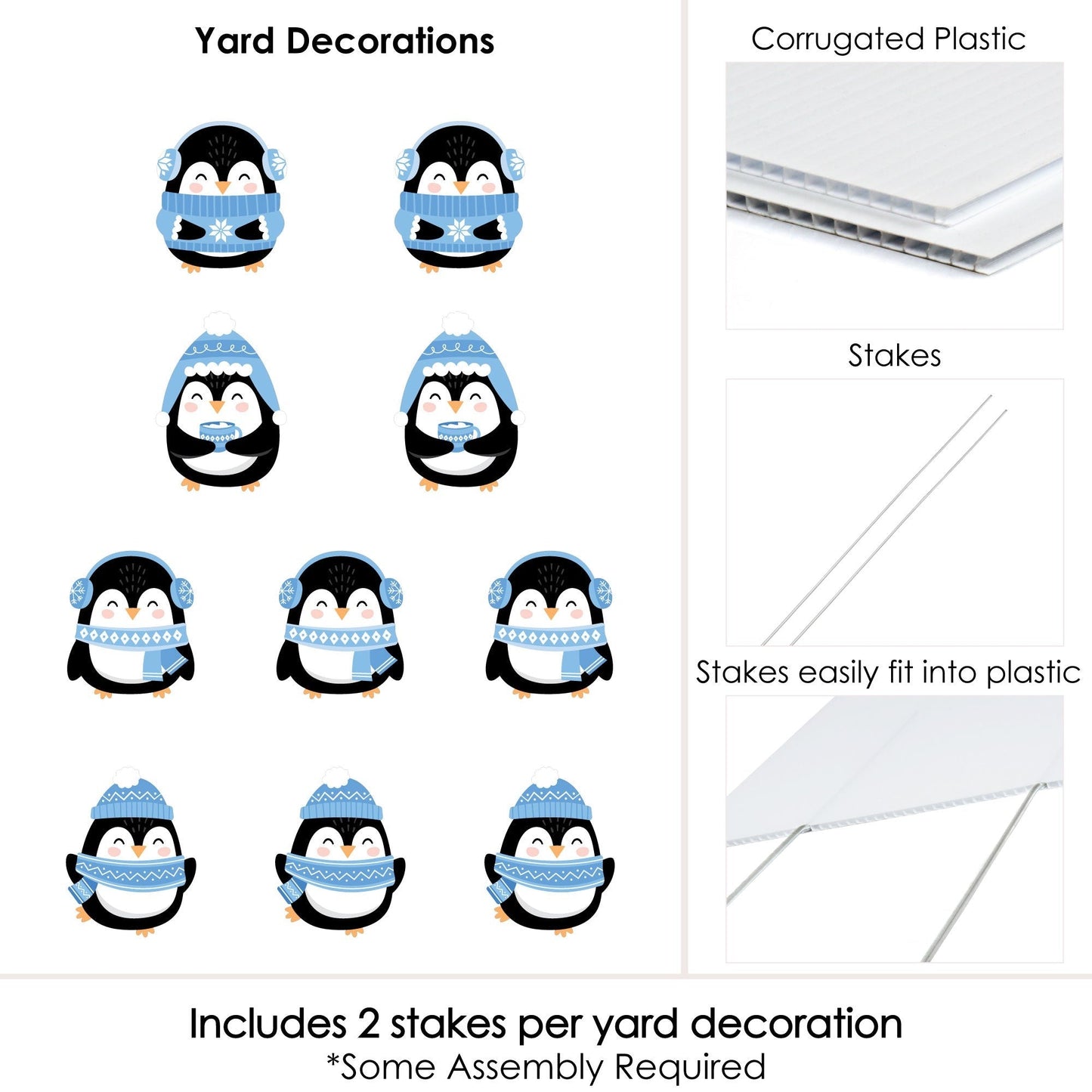 Winter Penguins - Lawn Decorations - Outdoor Holiday and Christmas Party Yard Decorations - 10 Piece