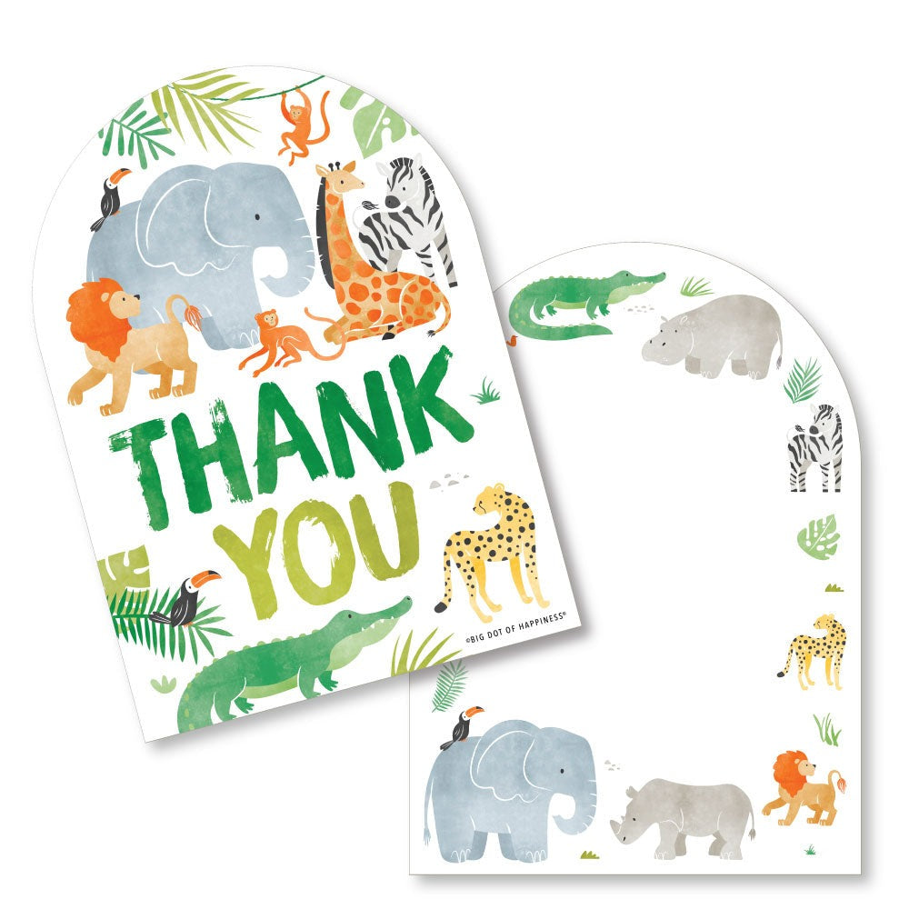 Safari Animals Thank You Cards - 12 Ct