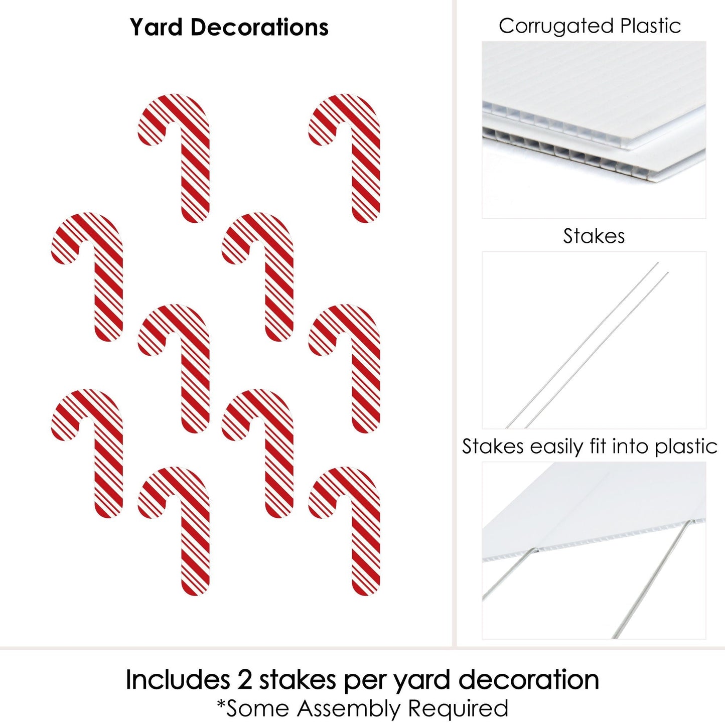 Candy Cane Lawn Decorations - Outdoor Holiday and Christmas Yard Decorations - 10 Piece