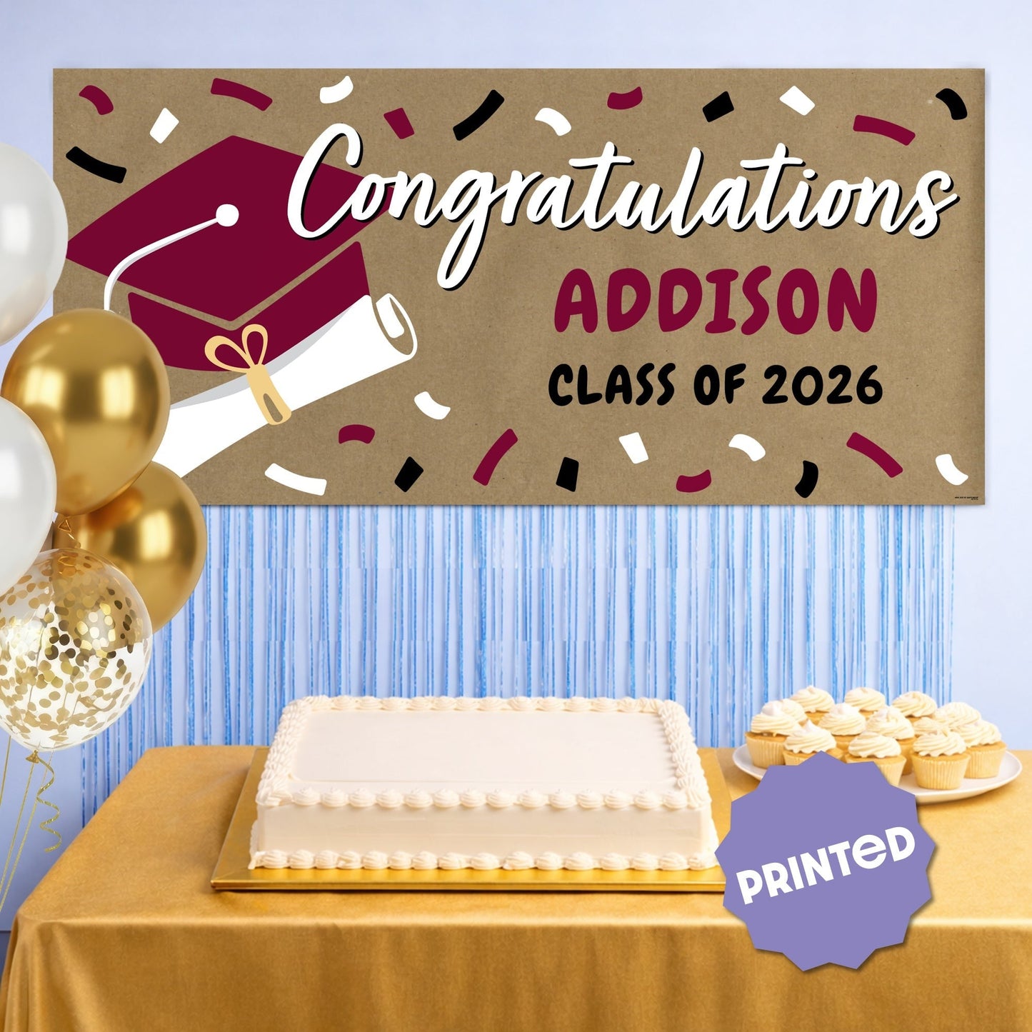 Custom Text Maroon Grad Kraft Banner