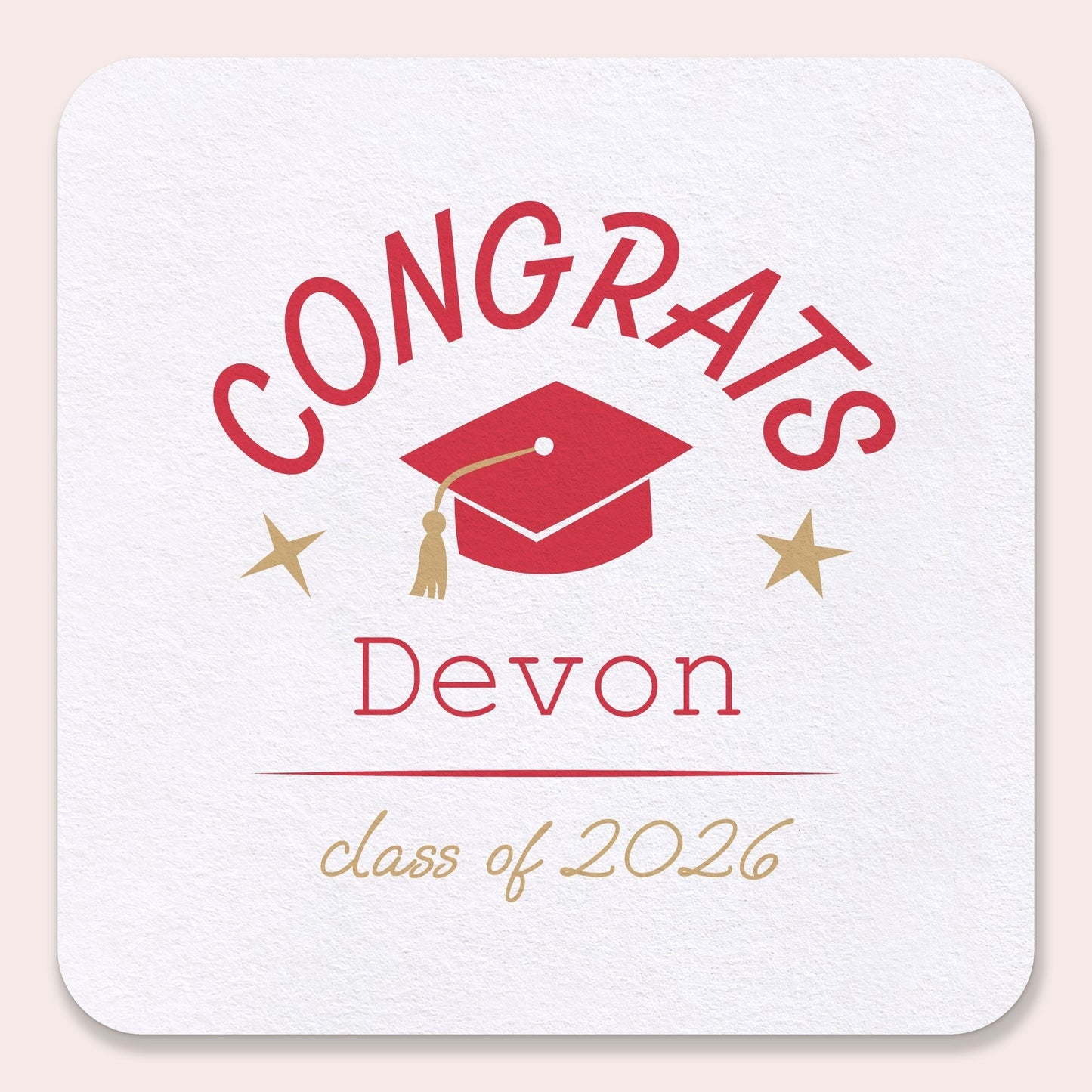 Custom Text Coasters - Red Graduation - 100 Ct