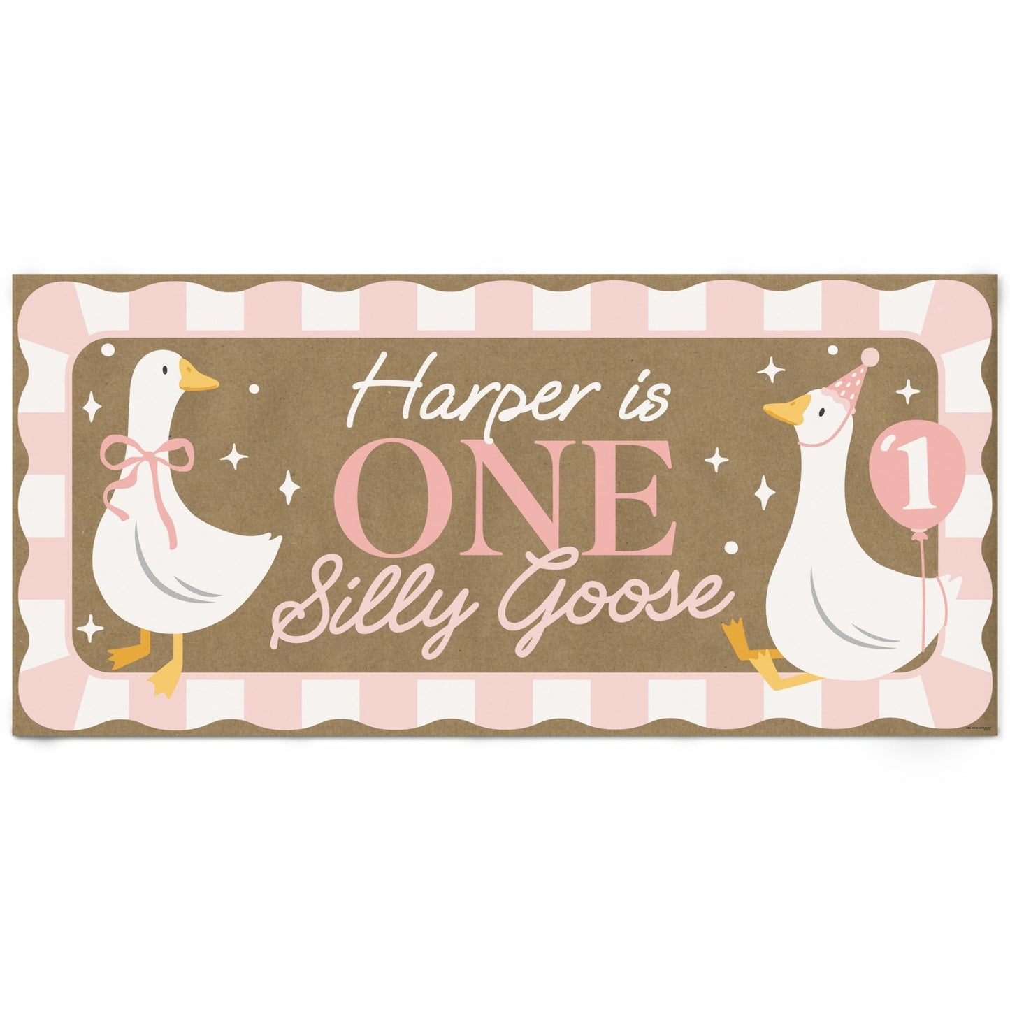 Custom Text One Silly Goose Pink Kraft Banner