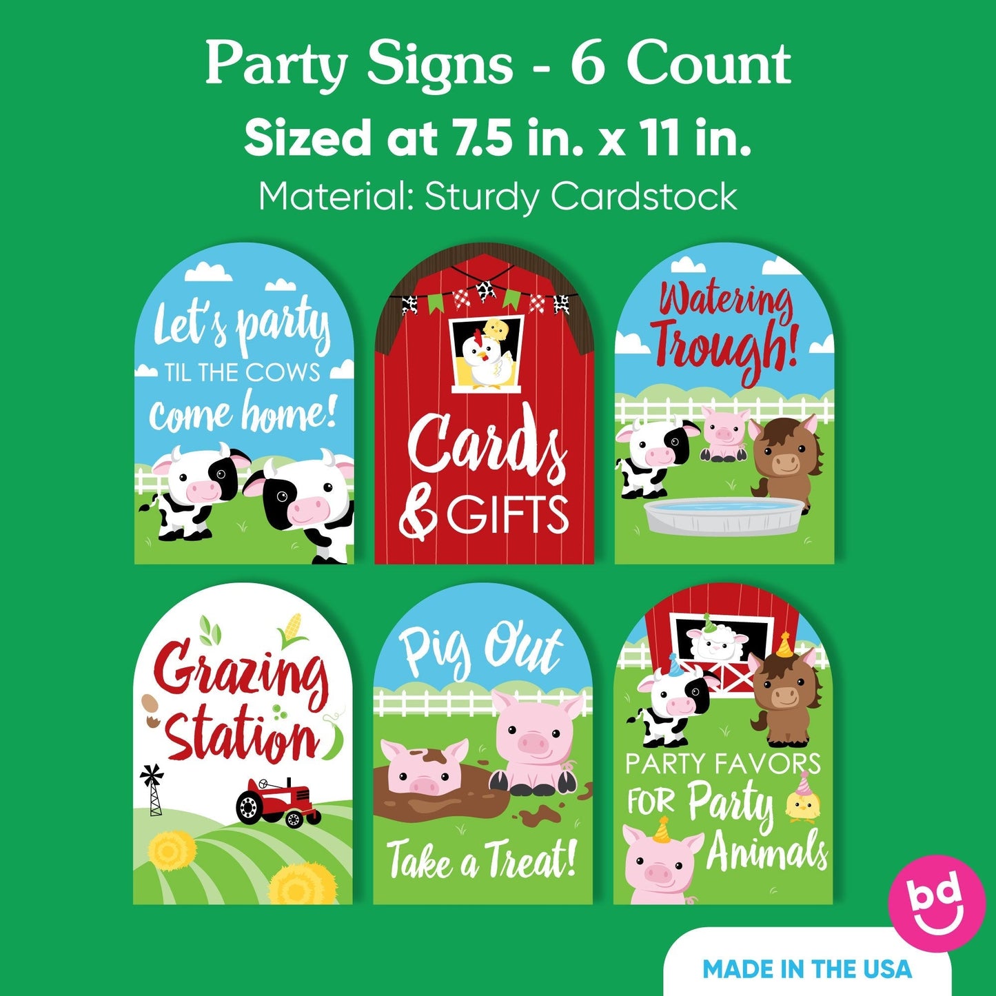 Farm Animals Party Signs Set - 6 Ct