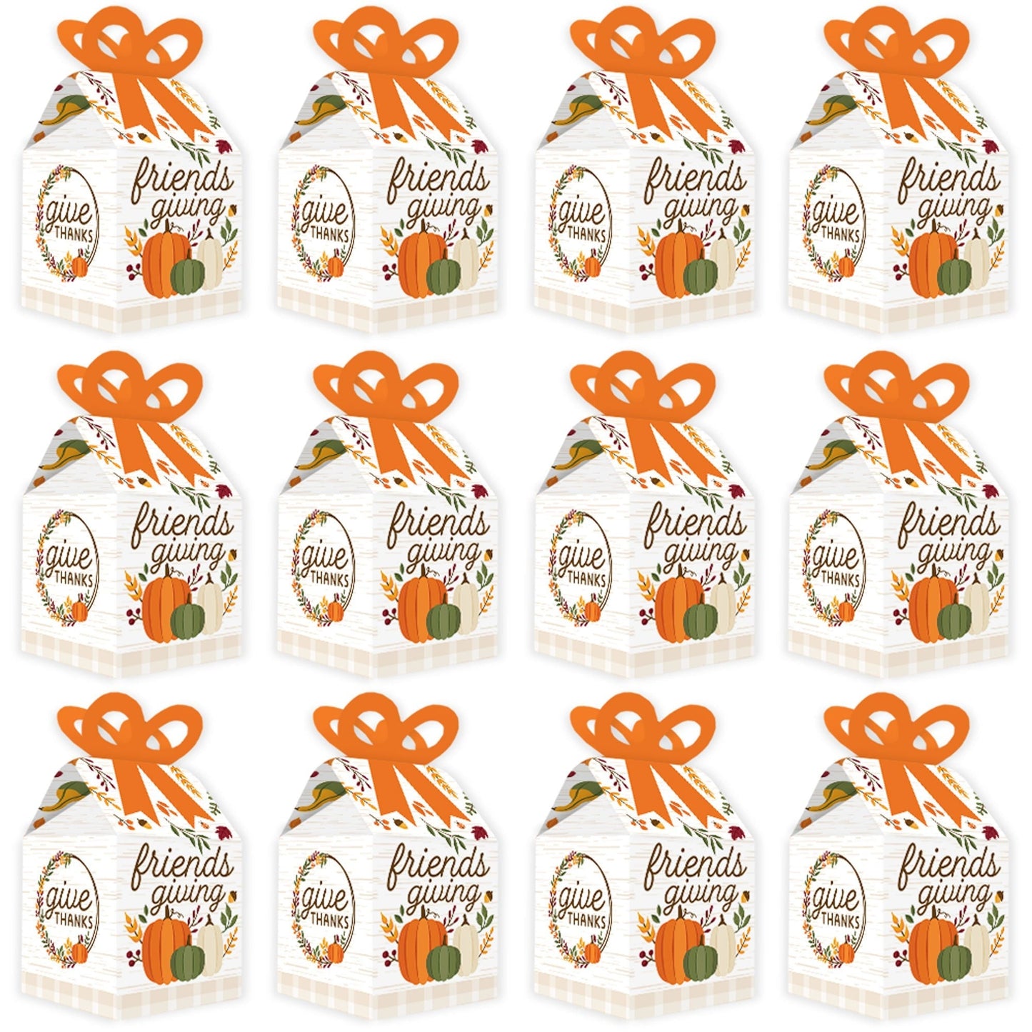 Fall Friends Thanksgiving - Square Favor Gift Boxes - Friendsgiving Party Bow Boxes - Set of 12