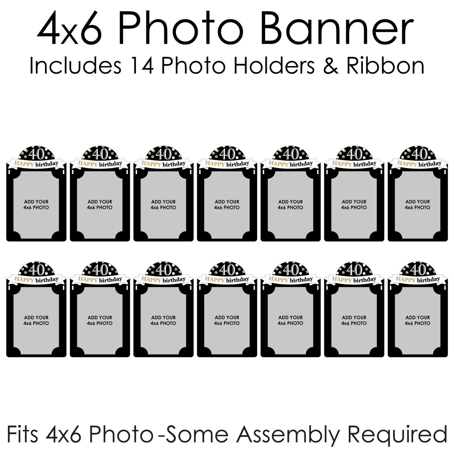 Adult 40th Birthday - Gold - DIY Birthday Party Decor - Picture Display - Photo Banner