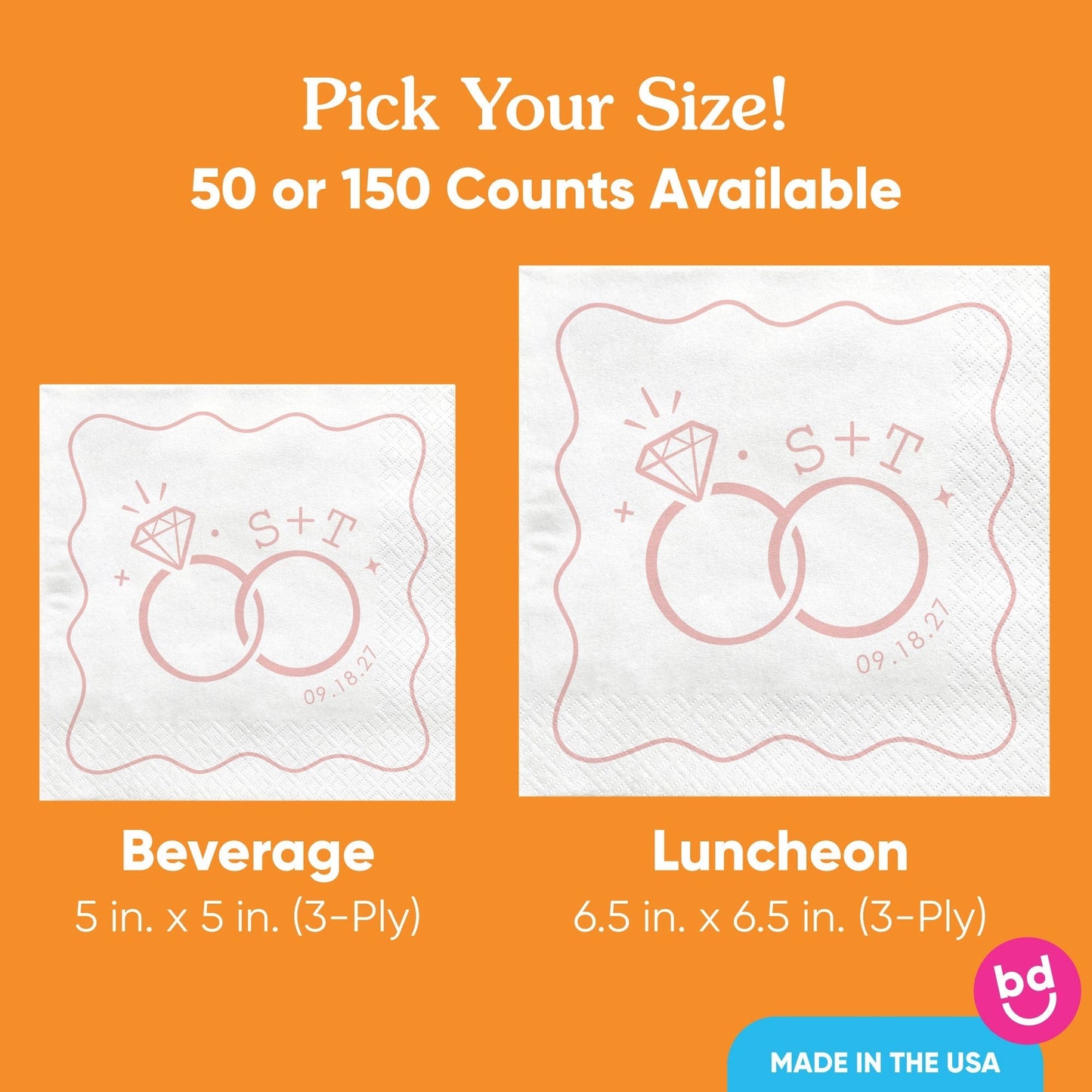 Custom Text - Pink Wedding Rings Napkins