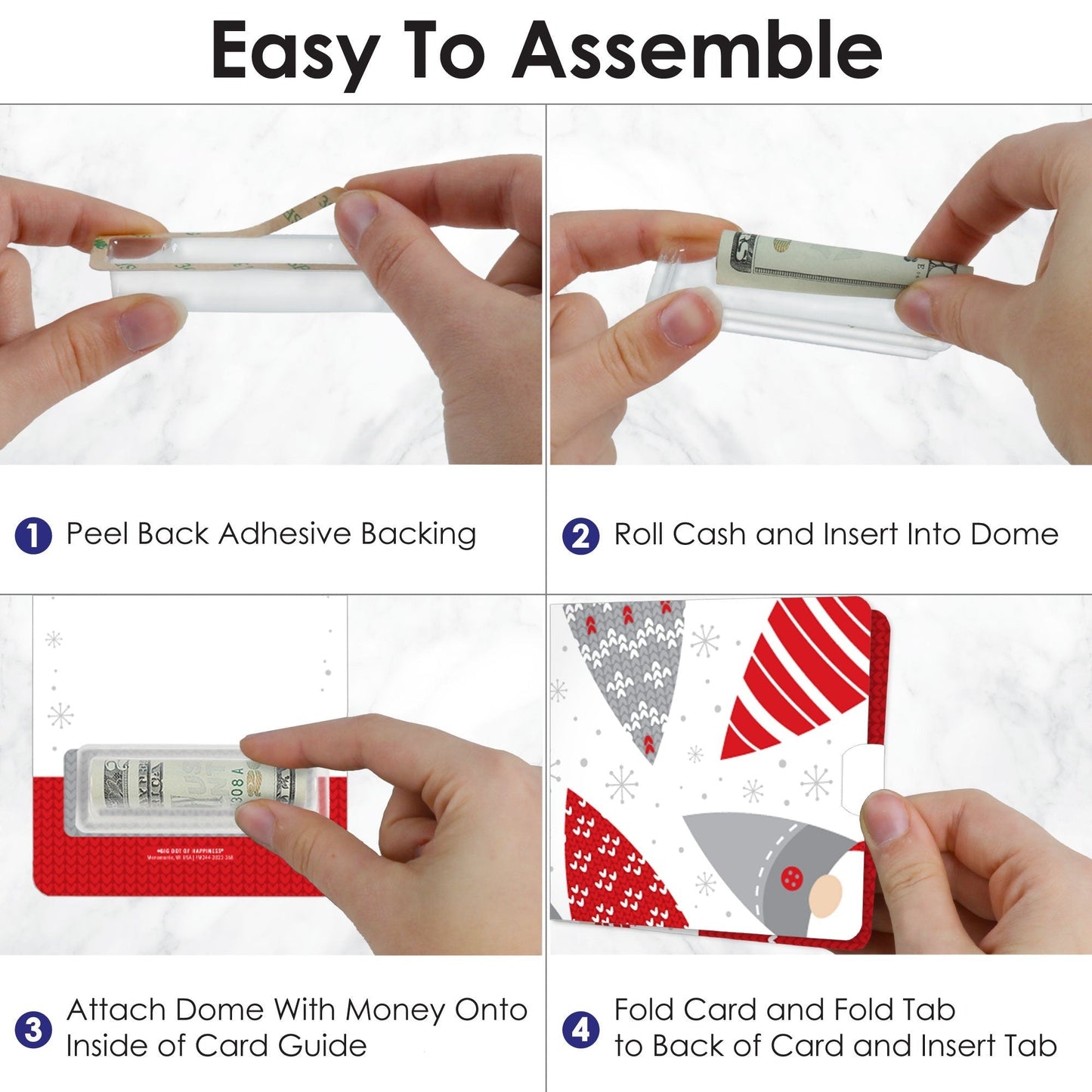 Christmas Gnomes - DIY Assorted Holiday Party Cash Holder Gift - Funny Money Cards - Set of 6
