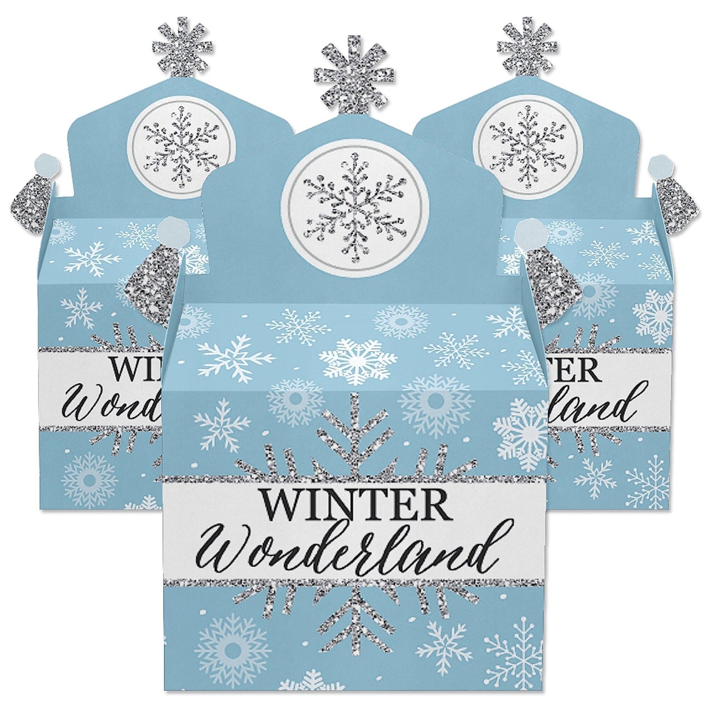 Winter Wonderland - Treat Box Party Favors - Snowflake Holiday Birthday Party and Baby Shower Goodie Gable Boxes - Set of 12