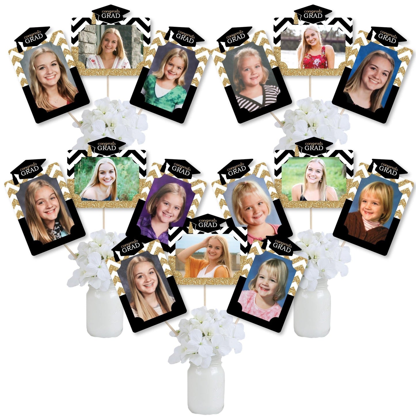 Tassel Worth The Hassle - Gold - Graduation Party Picture Centerpiece Sticks - Photo Table Toppers - 15 Pieces