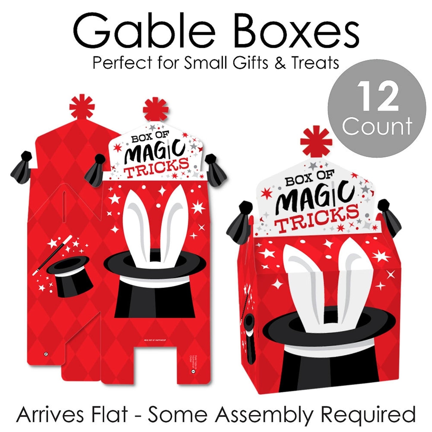 Ta-Da, Magic Show - Treat Box Party Favors - Magical Birthday Party Goodie Gable Boxes - Set of 12